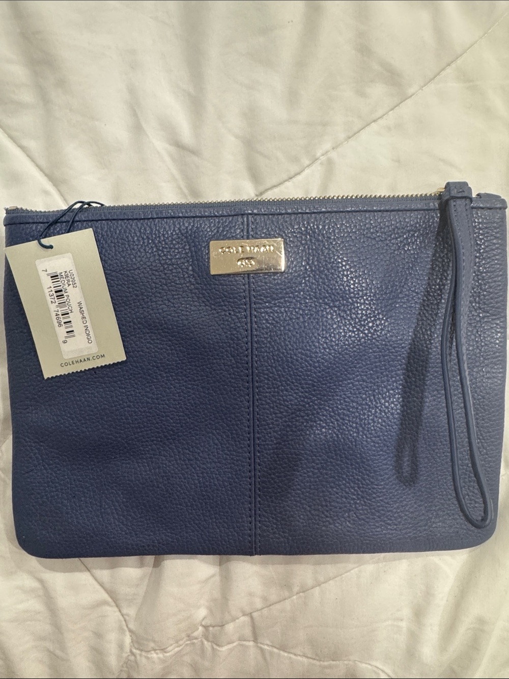 Cole Haan Blue Pebbled Leather Wristlet Clutch